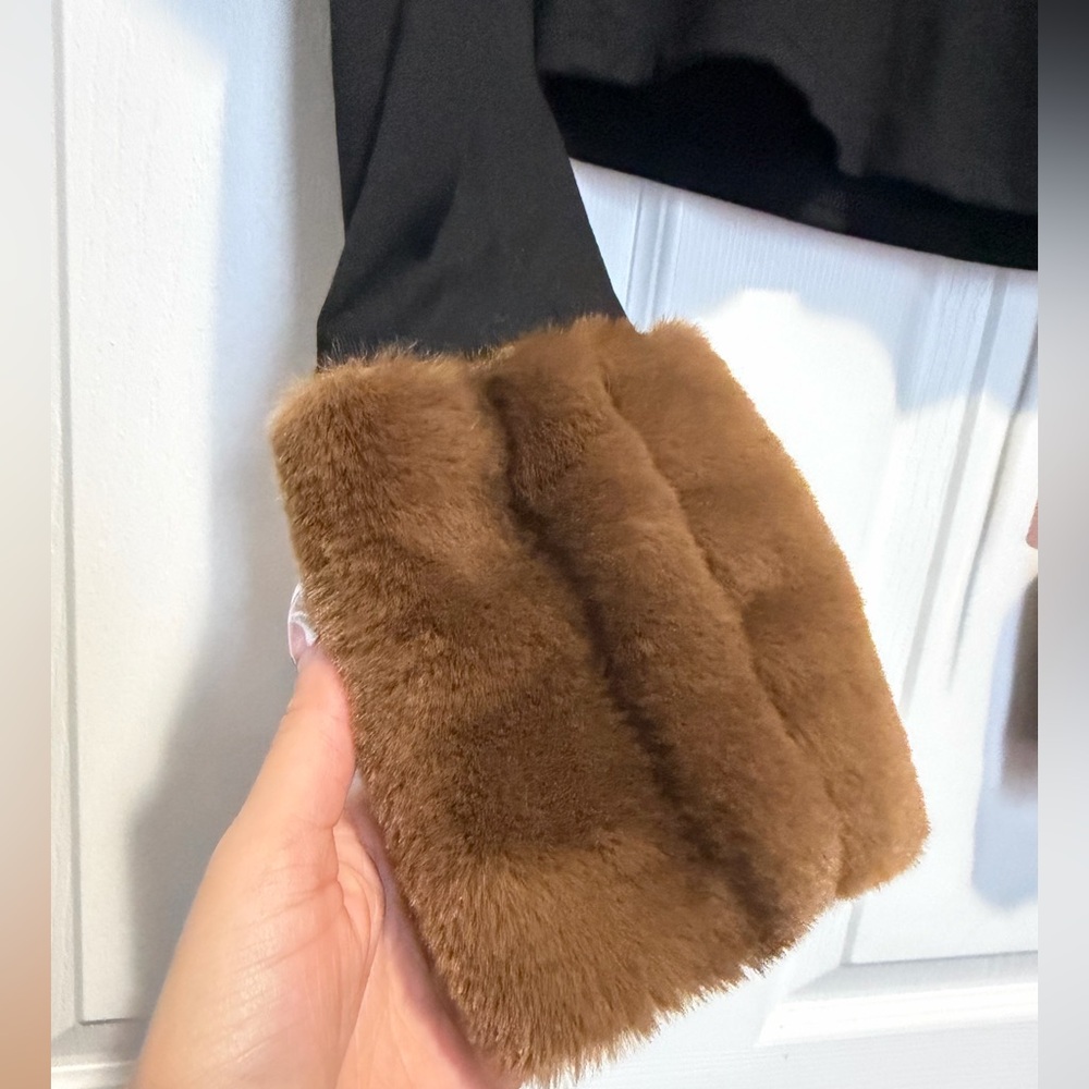 Black and Brown Faux Fur Long Sleeve Top - Picture 3 of 10